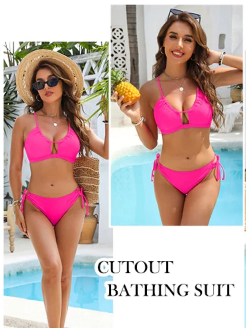 Blooming Jelly String Side Tie Bottom Cheeky Sexy Bikini Swimsuit Neon Pink NWT